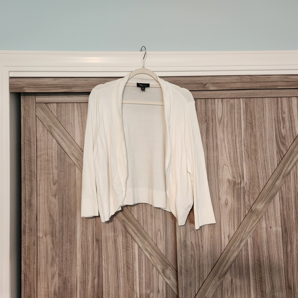 RN Studio White Short Cardigan Sweater